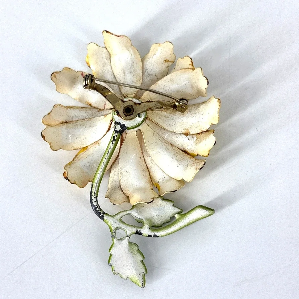 Lot of 2 Vtg Enamel Stem‎ Flowers Brooch Pins Daisy Original By Robert
